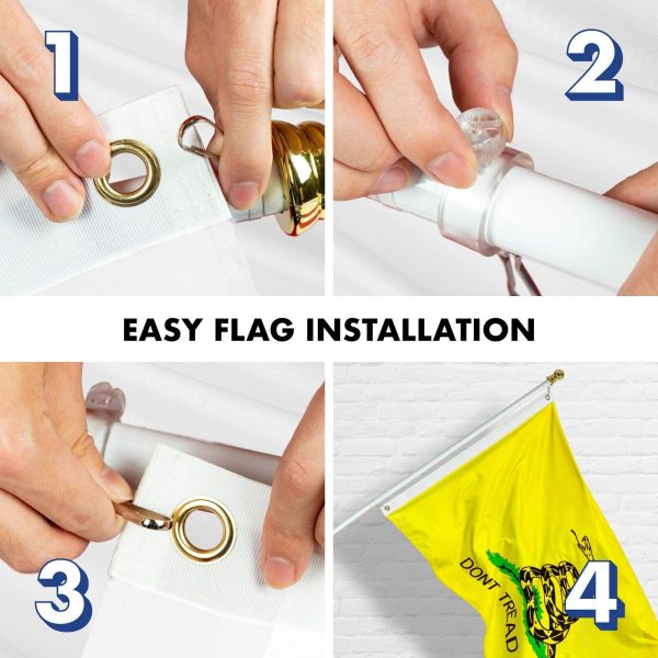 G128 - 5 Feet Tangle Free Spinning Flagpole (White) Gadsden Flag Double Sided Brass Grommets Embroidered 2x3 ft (Flag Included) Aluminum Flag Pole - Image 7