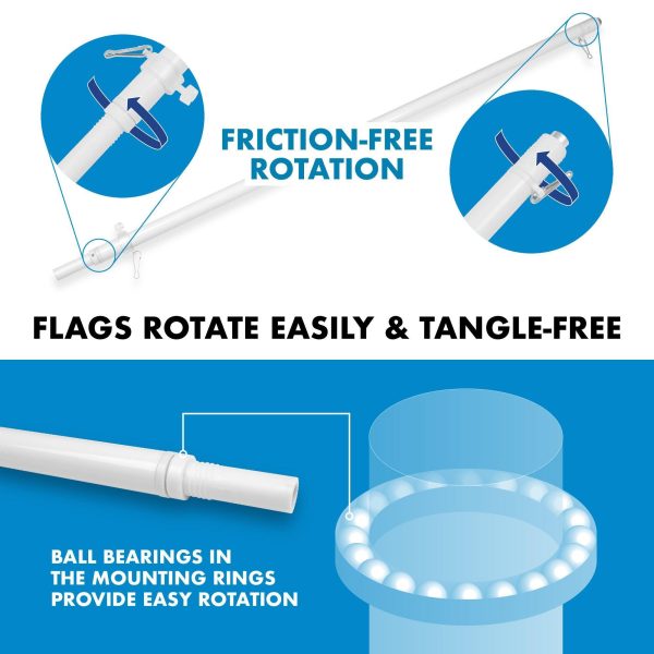 G128 - 5 Feet Tangle Free Spinning Flagpole (White) Gadsden Flag Double Sided Brass Grommets Embroidered 2x3 ft (Flag Included) Aluminum Flag Pole - Image 9
