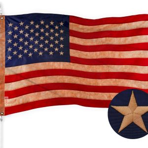 G128 American USA Tea-Stained Flag | 4x6 Ft | ToughWeave Pro Series Embroidered 420D Polyester | Embroidered Stars