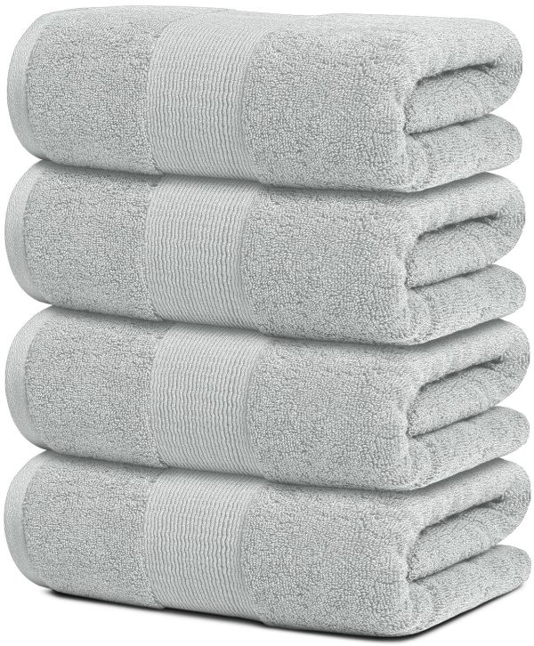 Resort Collection Soft Bath Towels | 28x55 Luxury Hotel Plush & Absorbent Cotton Bath Towel Large [4 Pack Dolphin Grey] - Image 2