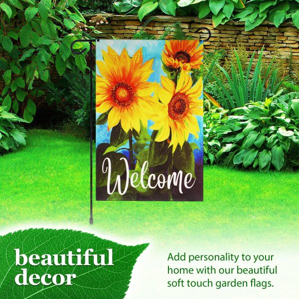 G128 Combo Pack: Garden Flag Stand Black 36 in x 16 in & Garden Flag Summer Decoration Welcome Sunflowers Blue Sky 12"x18" Double-Sided Blockout Fabric - Image 6
