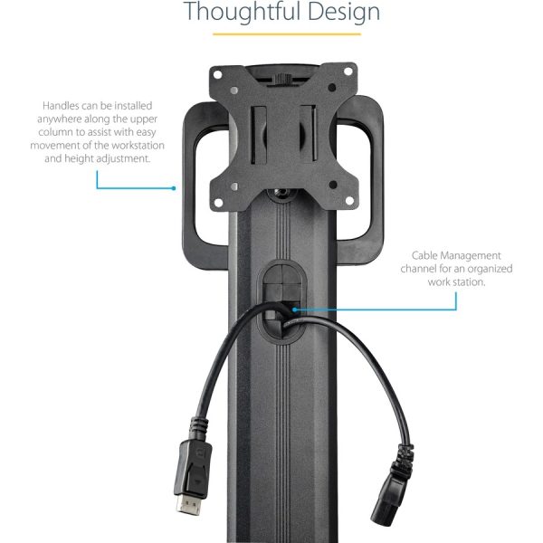 StarTech.com Mobile Standing Workstation with Monitor Mount, CPU/PC Holder, Height Adjustable Desktop Computer Cart, Standing Workstation - Image 6