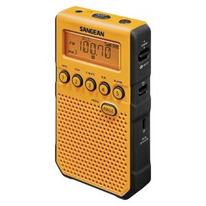 Sangean DT-800YL AM/FM/NOAA Weather Alert Pocket Clock Radio with Earbuds, Yellow, DT-800