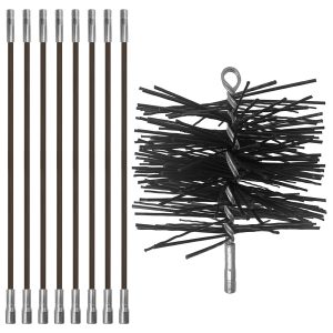 Chromex CXT1-1106 24-Ft. Chimney Cleaning Kit with Eight 3-Ft. Fiberglass Rods Kit, 6-In. Premium Poly Brush, and 1/4-In. NPT Fittings