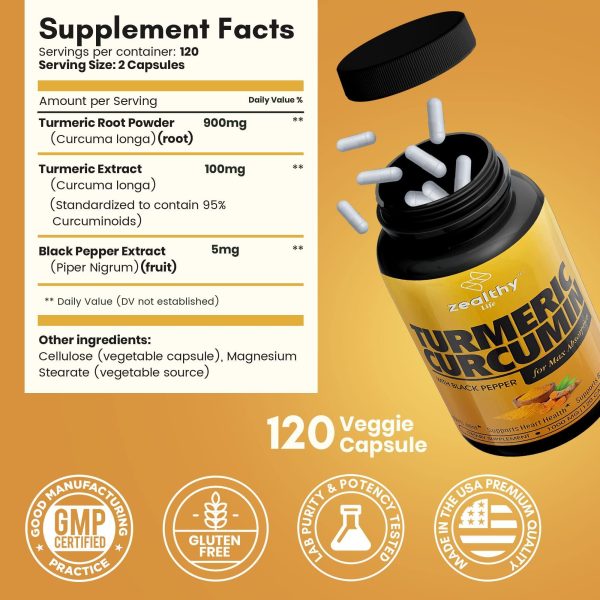Turmeric Supplement Mood Mobility and Joint Support Supplement Turmeric Curcumin with Black Pepper for Maximum Absorption - Image 5