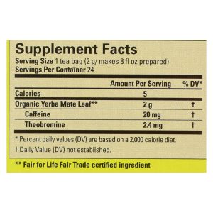 Ecoteas Organic Yerba Mate Unsmoked Green Energy Tea Bags - Case of 6 - 24 Bags