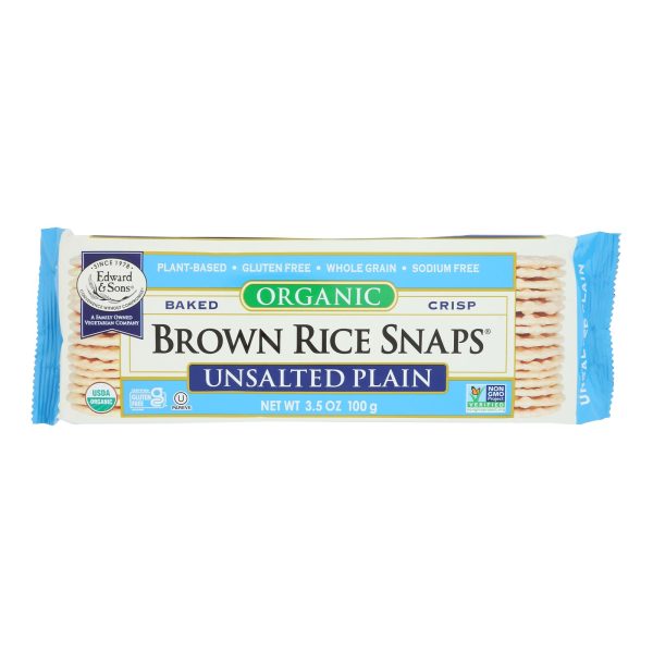 Edward and Sons Brown Rice Snaps - Unsalted Plain - Case of 12 - 3.5 oz. - Image 3