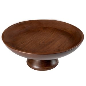 The Fine Living Co. Wooden Fruit Bowl Large Serving Platter for Dessert Round Shaped Serving Bowl for Cake Snacks Acacia Wood Bowls for Centrepiece Wedding Walnut 12 x2