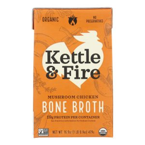 Kettle & Fire Mushroom Chicken Bone Broth  - Case of 6 - 16.9 OZ