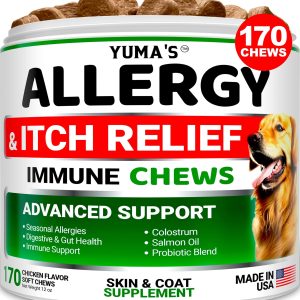 YUMA'S Dog Allergy Relief Chews   Dog Itching Skin Relief Treatment Pills   170 Treats   Beef Liver Flavor