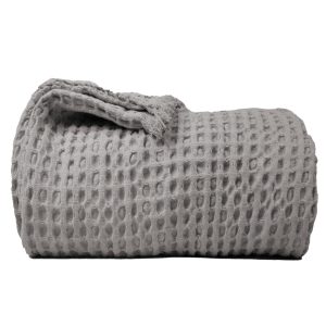 The Fine Living Co. 100% Cotton Waffle Weave Throw Blanket Lightweight Soft and Breathable Throw Blanket for All Season Skin Friendly Blanket for Couch Bed Sofa 50”x60” inches Mineral Gray