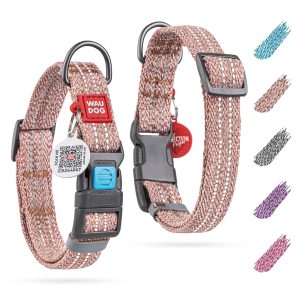 WAUDOG Reflective Cotton Dog Collar Eco Friendly Alt to Nylon Collar for Small Medium and Large Dogs   Pet Collar with QR ID Tag   Puppy Collar for Large Breed Dogs   Adjustable Male Female Dog Collar