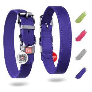 WAUDOG Long Lasting Leather Dog Collar for Large Dogs Medium & Small Dogs   Adjustable Classic Puppy Collars for Large Breed Dogs   Boy & Girl Dog Collars with Durable Buckle D Ring & QR Dog Tag