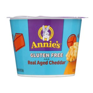 Annie's Homegrown Gluten Free Rice Pasta and Cheddar Microwavable Mac and Cheese Cup - Case of 12 - 2.01 oz.