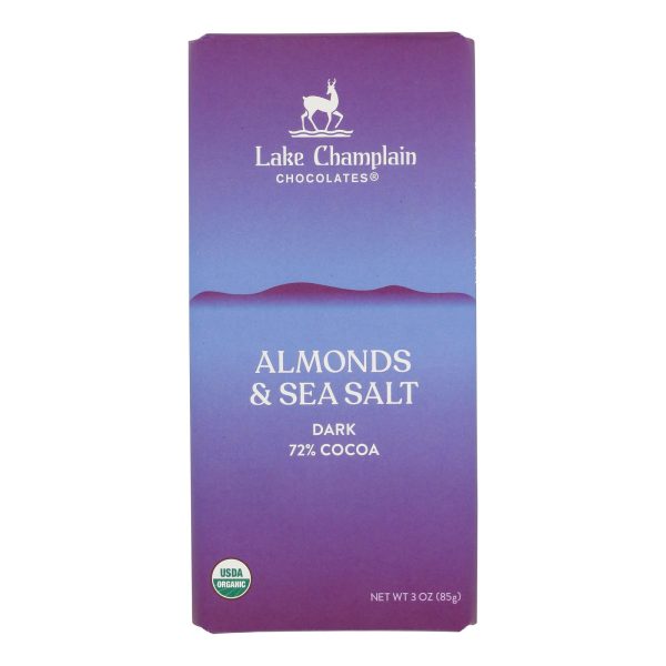 Lake Champlain Chocolates Chocolate Bar - Almonds & Sea Salt. 72% Cocoa Dark. - Case of 12 - 3 oz. - Image 2
