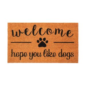 Coir Doormat Front Door Mat with Non Slip PVC Backing Printed Indoor Outdoor Mats for Home & Office Entrance Mats with Hope You Like Dogs Print 30”x17” Beige & Black