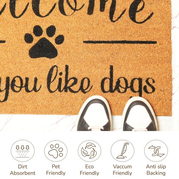 Coir Doormat Front Door Mat with Non Slip PVC Backing Printed Indoor Outdoor Mats for Home & Office Entrance Mats with Hope You Like Dogs Print 30”x17” Beige & Black - Image 3