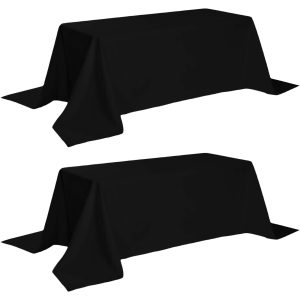 WEALUXE Black Tablecloth 90x132   Black Table Clothes for 6 Foot Rectangle Tables 200 GSM Stain and Wrinkle Resistant Washable Fabric [2 Pack]