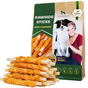 Dog Rawhide Sticks Wrapped with Chicken & Pet Natural Chew Treats   Grain Free Organic Meat & Human Grade Dried Snacks in Bulk   Best Twists for Training Small & Large Dogs   Made for USA (Sticks)