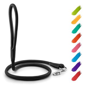 Rolled Leather Dog Leash 4Ft * 0.4 in for Small Medium and Large Dogs   Heavy Duty Leather Puppy Leash for Outdoor Walking Running Training   Strong Dog Leashes for Large Breed Dogs (Black)