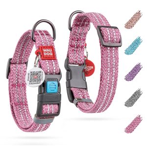 WAUDOG Reflective Cotton Dog Collar Eco Friendly Alt to Nylon Collar for Small Medium and Large Dogs   Pet Collar with QR ID Tag   Puppy Collar for Large Breed Dogs   Adjustable Male Female Dog Collar