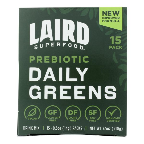 Laird Superfood - Daily Greens Prebiotic 15 count - Case of 6-7.5 ounces