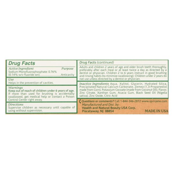 Sprinjene Natural Toothpaste - with Floride - 3.5 oz - Image 2