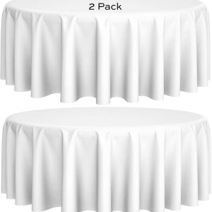 [2 Pack] 108  Round Premium Tablecloths for Wedding | Banquet | Restaurant | 200 GSM Washable Fabric Table Cloth | White