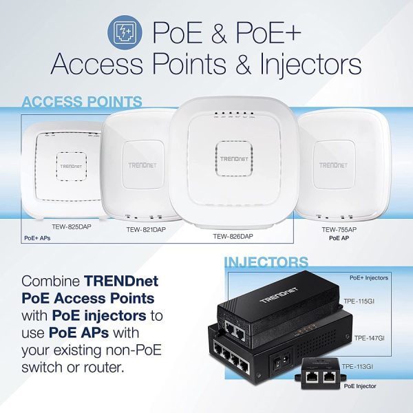 TRENDnet AC2200 Tri-Band PoE+ Indoor Wireless Access Point, 867Mbps WiFi AC + 400Mbps WiFi N Bands, Wave 2 MUMIMO, Client bridge, WDS, AP, WDS Bridge, WDS Station, Repeater Modes, White, TEW-826DAP - Image 3