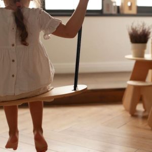 BABAI Wooden Swing with Black Cotton Rope for 3+