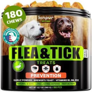 Flea and Tick Prevention Chewable for Dogs - No Collars, No Mess - Easy Help with Flea and Tick for Dogs - American Quality - for All Breeds and Ages - Duck-Flavored Treats - 180 Flea Chews for Dogs