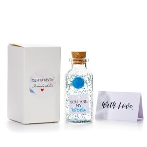 Anniversary Present for Her & Him Valentines Day Romantic Gift to Boyfriend Girlfriend Message I Love You Gifts Wife Husband (World in Big Bottle You Are My World Gift Bottle)