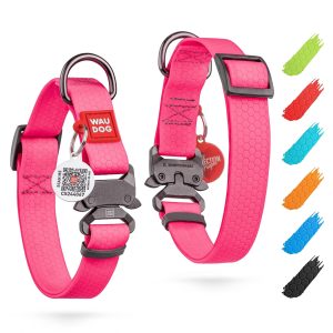 Waterproof Dog Collar   Adjustable Dog Collar for Large Dogs Small and Medium Dogs   Heavy Duty Dog Collars with Durable Metal Clasp and QR Dog Tag   Boy & Girl Dog Collars (Pink)