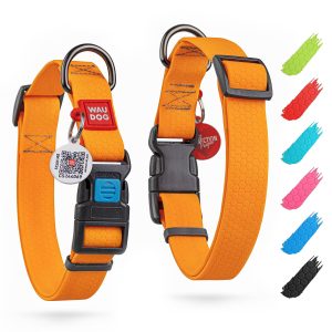 Waterproof Dog Collar   Adjustable Dog Collar for Large Dogs Small and Medium Dogs   Breakaway Dog Collar Waterproof with Plastic Buckle and QR Dog Tag   Boy & Girl Dog Collars (Orange)