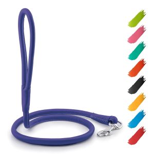 WAUDOG Rolled Leather Dog Leash 4Ft * 0.4 in for Small Medium and Large Dogs   Heavy Duty Leather Puppy Leash for Outdoor Walking Running Training   Strong Dog Leashes for Large Breed Dogs (Purple)