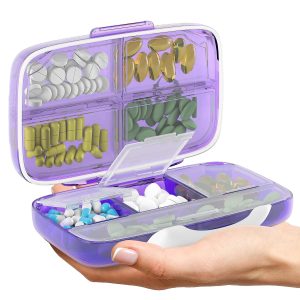Pill Organizer Airtight Pill Box Large Pill Dispenser Home Travel Supplement Holder Portable Vitamin Sorter Jumbo Size 8 Compartment Airtight Vitamin Container Daily Medicine Travel Essentials