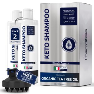 Anti Dandruff Shampoo pack 2 with Scalp Brush Sulfate Free Medicated Clarifying Shampoo | For Itchy Flaky Dry Scalp & Hair Growth | Folliculitis Dermatitis Shampoo w Tea Tree Oil