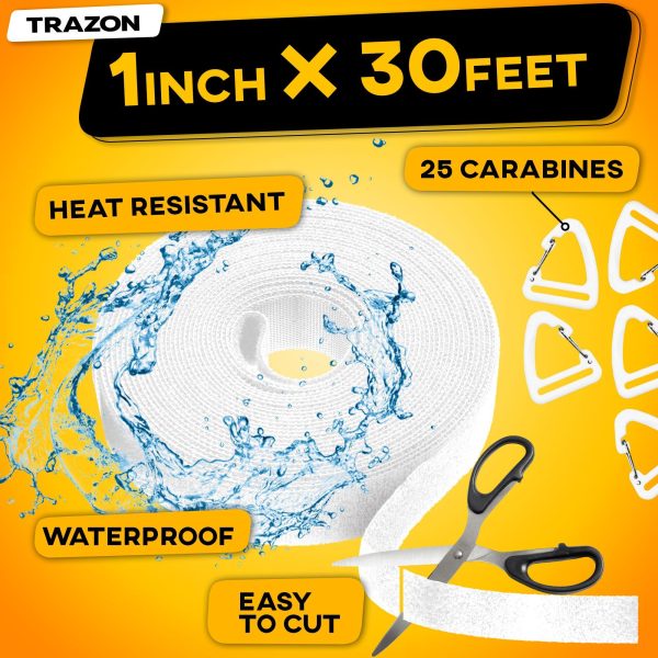 Hook and Loop One Wrap Tape Fastening Cable Straps with Heavy Duty Strenght Easy to Cut Roll Quick Wrap Cable Straps Bundling Ties Fasten Self Gripping for Storage and Organization (White) - Image 2