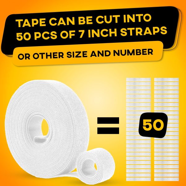 Hook and Loop One Wrap Tape Fastening Cable Straps with Heavy Duty Strenght Easy to Cut Roll Quick Wrap Cable Straps Bundling Ties Fasten Self Gripping for Storage and Organization (White) - Image 4