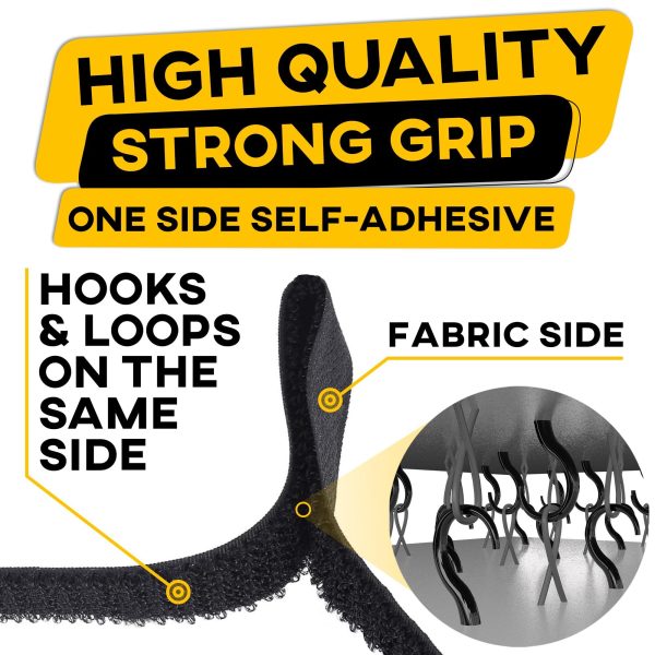 Hook and Loop Cable Straps with 50 Bucklets and 25 Carabineres Reusable Fastening Cable Ties Wire Management Securing Strap for Cable Tidy Wire Management Multi Purpose Cord Organizer (Black) - Image 2