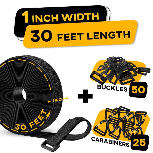 Hook and Loop Cable Straps with 50 Bucklets and 25 Carabineres Reusable Fastening Cable Ties Wire Management Securing Strap for Cable Tidy Wire Management Multi Purpose Cord Organizer (Black) - Image 3