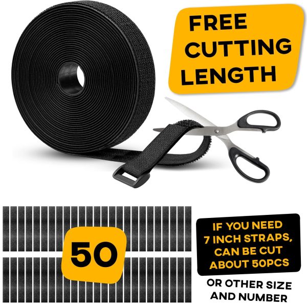 Hook and Loop Cable Straps with 50 Bucklets and 25 Carabineres Reusable Fastening Cable Ties Wire Management Securing Strap for Cable Tidy Wire Management Multi Purpose Cord Organizer (Black) - Image 5