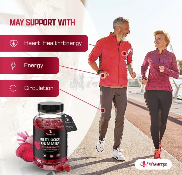 Beet Root Gummies   Super Nitric Oxide Beets Supplement   Red Beetroot Heart Chews with Grape Seed Power & B12  Pomegranate Flavor 60 Chewables Beets - Image 2