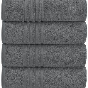 Wealuxe Grey Bath Towels Set of 4 Cotton Body Towel for Hotel Gym Spa Soft Extra Absorbent Quick Dry Towels for Bathroom 27x54 Inch