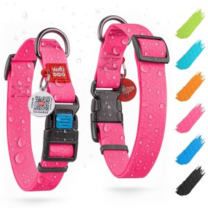 Waterproof Dog Collar   Adjustable Dog Collar for Large Dogs Small and Medium Dogs   Breakaway Dog Collar Waterproof with Plastic Buckle and QR Dog Tag   Boy & Girl Dog Collars (Pink)
