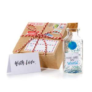 Anniversary Present for Her & Him Valentines Day Romantic Gift to Boyfriend Girlfriend Message I Love You Gifts Wife Husband (World in Big Bottle You Are My World In Craft Gift Box)