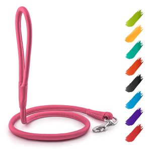 Rolled Leather Dog Leash 4Ft * 0.4 in for Small Medium and Large Dogs   Heavy Duty Leather Puppy Leash for Outdoor Walking Running Training   Strong Dog Leashes for Large Breed Dogs (Pink)