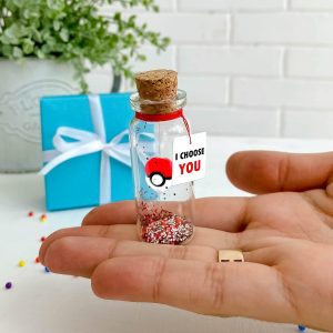 Cute Anniversary Present For Girlfriend or Boyfriend Unique Game Inspired Romantic Bottle Anniversary Love Wish Jar (Teal Box I Choose You)