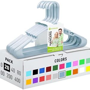 Hangers for Adult Size Clothing Plastic Ideal for Everyday Standard Use Clothes Shirts Blouses TShirts Dresses Jackets Suits. Color  Sky Gray Pack  20 PCS.