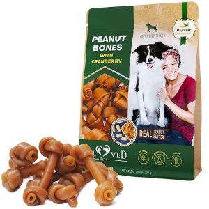 Dog Peanut Butter Bones with Cranberry & Rawhide Free Chew Treats   Pet Natural Mini & Big Organic Snacks Healthy Collagen & Bulk Best Chews for Small & Large Dogs   Made for USA (Peanut Butter)